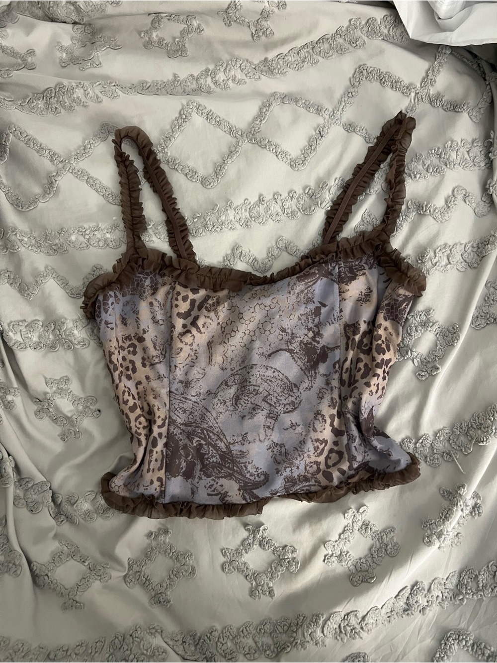 Urban Outfitters Brown Animal Print Ruffled Crop Top
